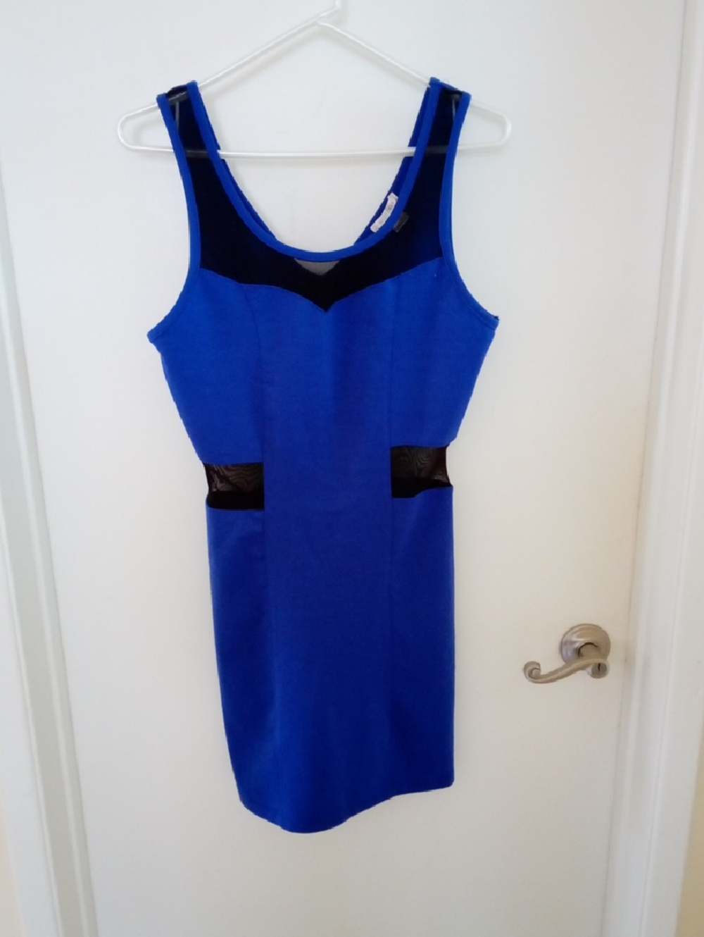 Bozzolo Cobalt Blue Sleeveless Bodycon Dress with Black Accents